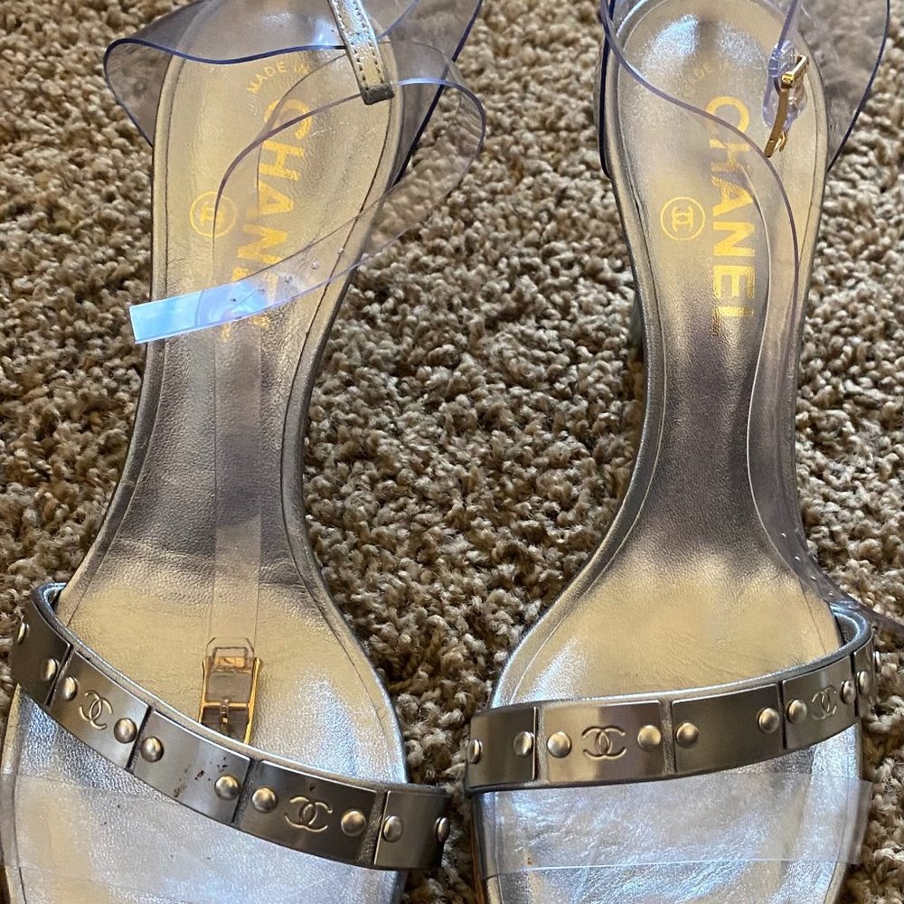 Chanel Stilettos accented with Metal & a Clear Body